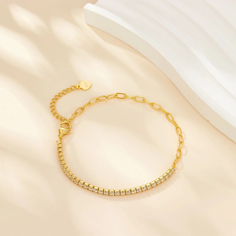 Gold Half Eternity Tennis Bracelet Chain