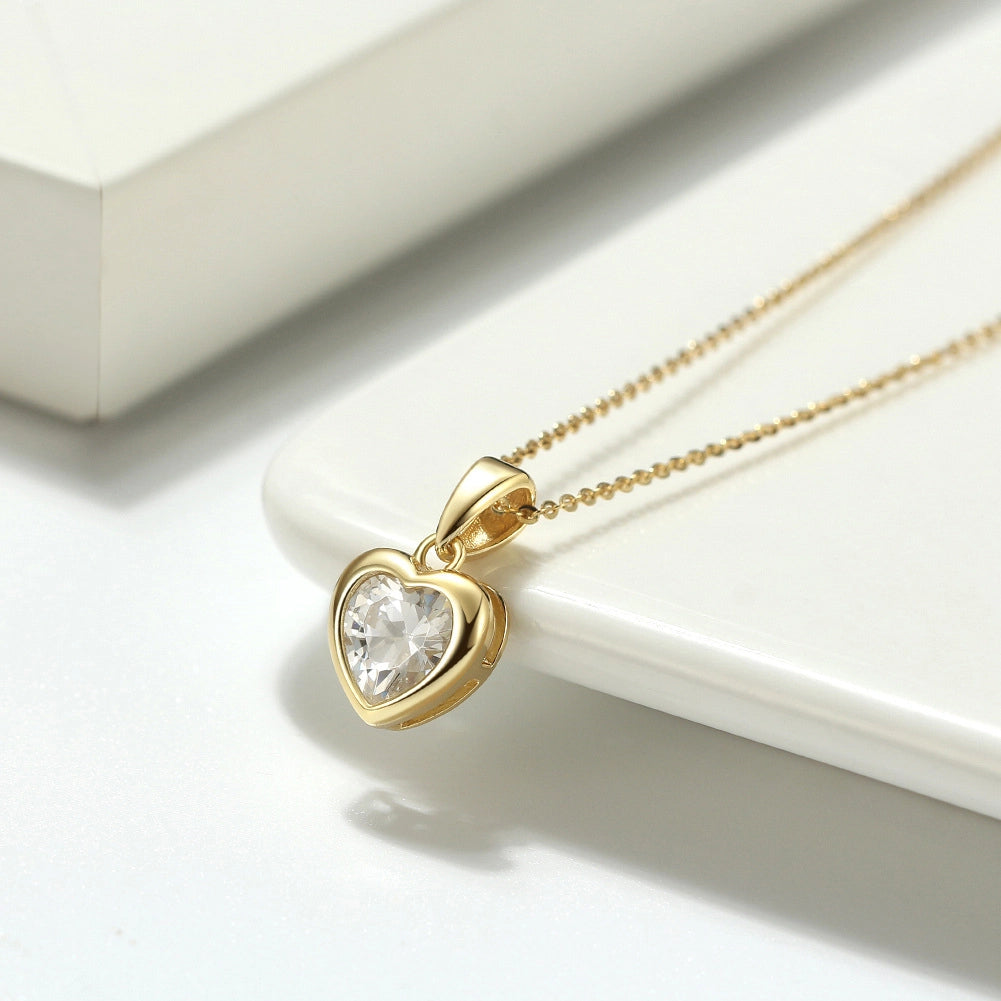 Heart Cut Gold Sparkling Pendant Necklace