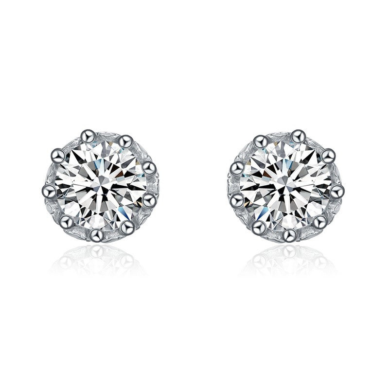 Sterling Silver Classic Cubic Zirconia Round Stud Earrings