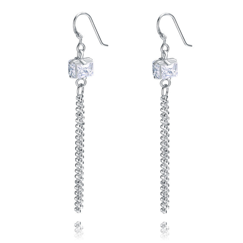Silver Rock Gem Chain Drop Earrings