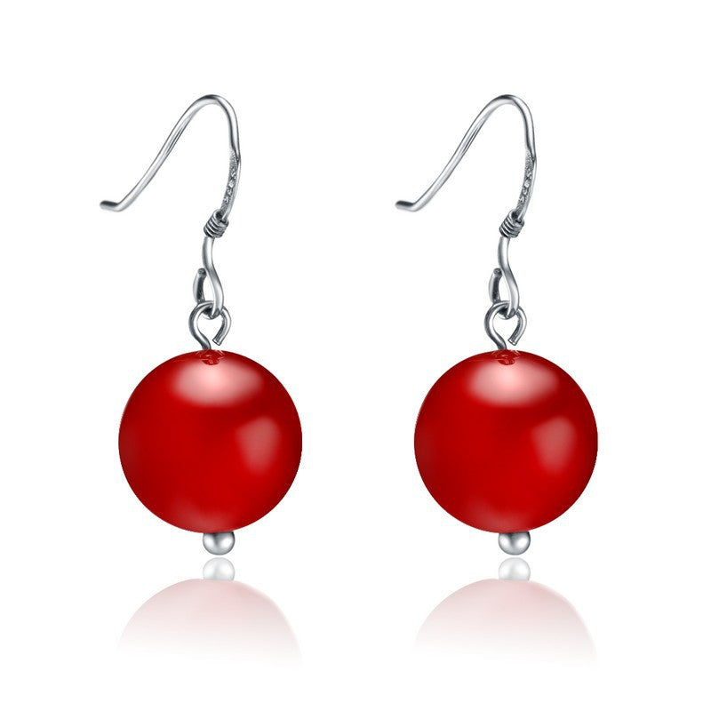 Red Agate Silver Hook Drop Earrings