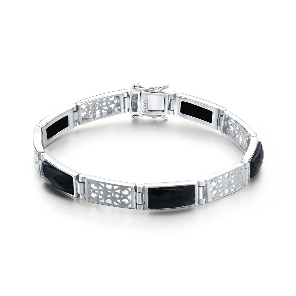 Sterling Silver Carved Black Agate Bracelet