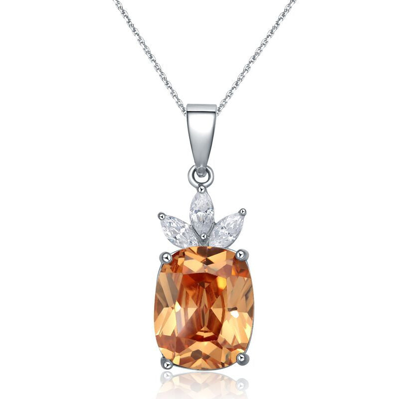 Sterling Silver Champagne CZ Rectangular Necklace