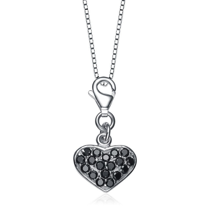 Sterling Silver Black Cubic Zirconia Heart Necklae