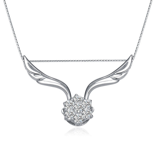 Silver Double Winged Angel Gem Necklace