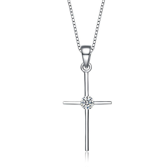 Sterling Silver Cubic Zirconia Centre Cross Necklace