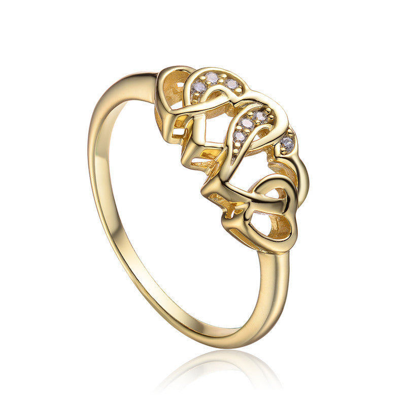 Four Heart Crossover CZ Ring