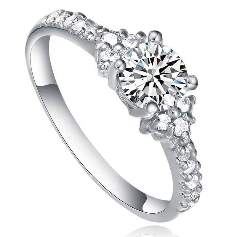 Sterling Silver Round Clear 4 Claw CZ Shoulders Ring