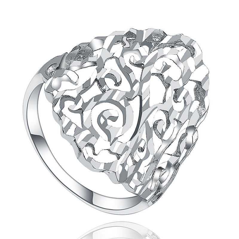 Silver Diamond Shaped Carved Ring