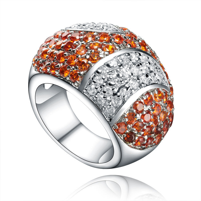 Sterling Silver Two Tone Amber Gem Paved Ring