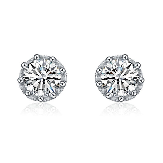 Sterling Silver Classic Cubic Zirconia Round Stud Earrings