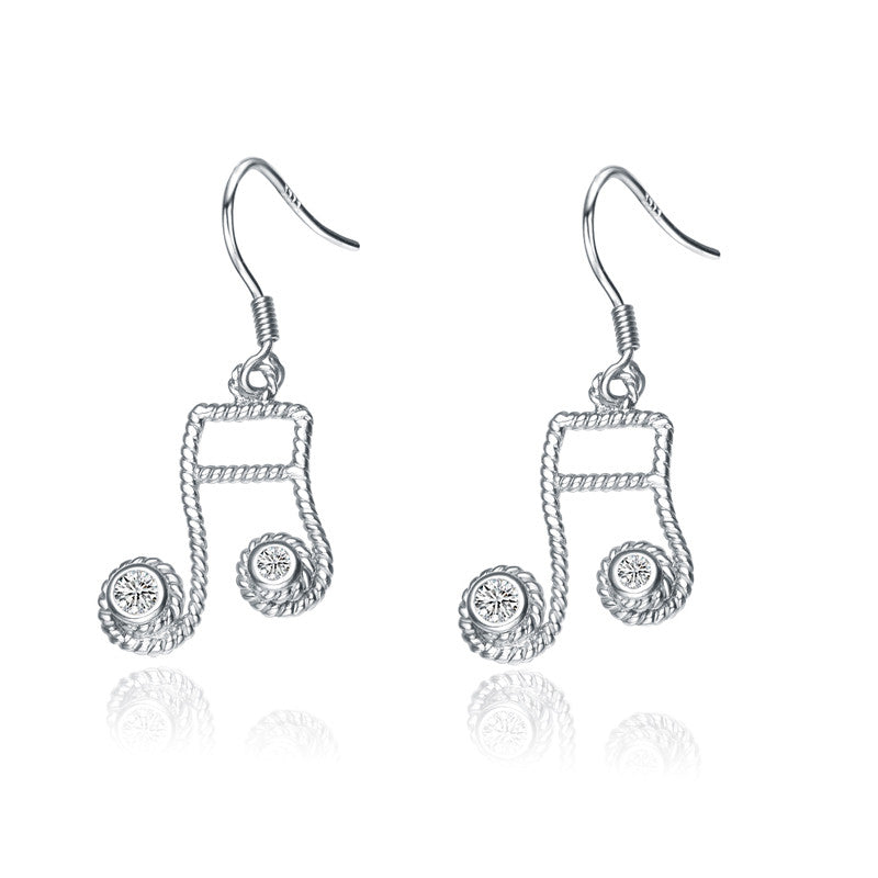 Silver Drop Music Note Cubic Zirconia Earrings