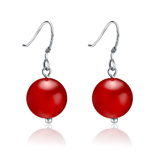 Red Agate Silver Hook Drop Earrings