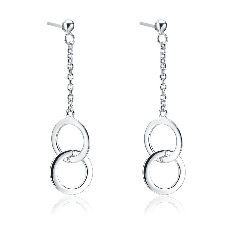 Sterling Silver Double Hoop Link Drop Earrings