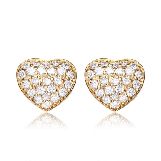 Sparkling Golden Heart Stud Earrings