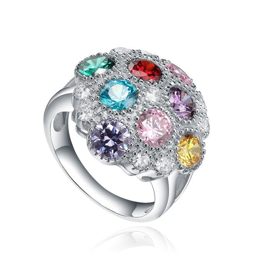 Sterling Silver Multicolour CZ Gem Ring