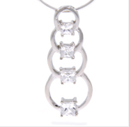 Sterling Silver Four Hoop Link Cubic Zirconia Drop Necklace