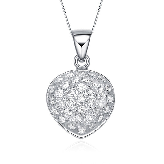 Sterling Silver Oval Heart Cubic Zirconia Necklace