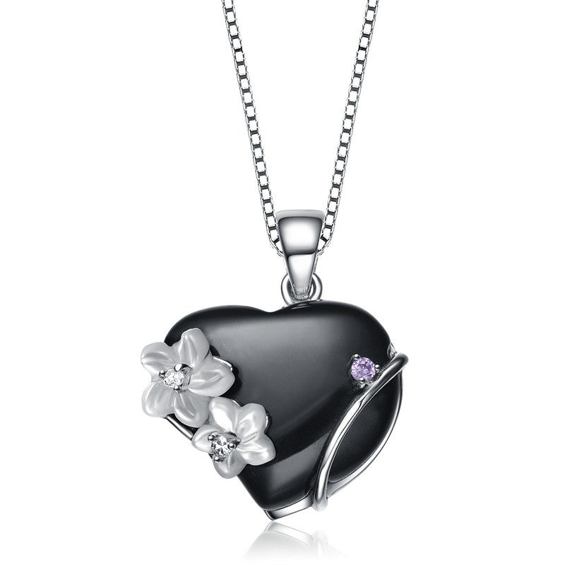 Black Floral Heart Necklace