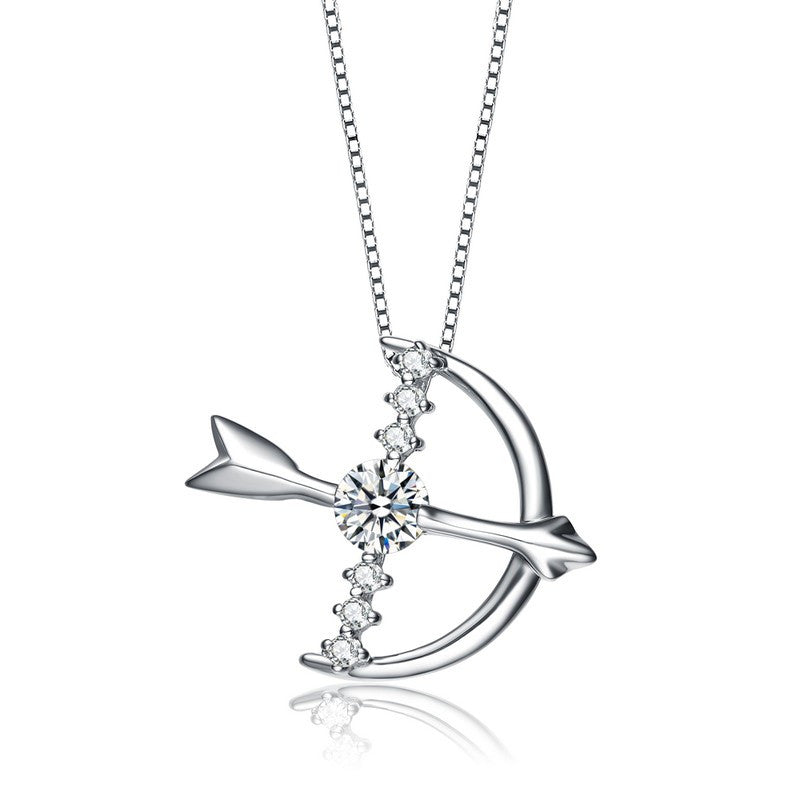 Cupid Bow & Arrow Silver Sparkling Necklace