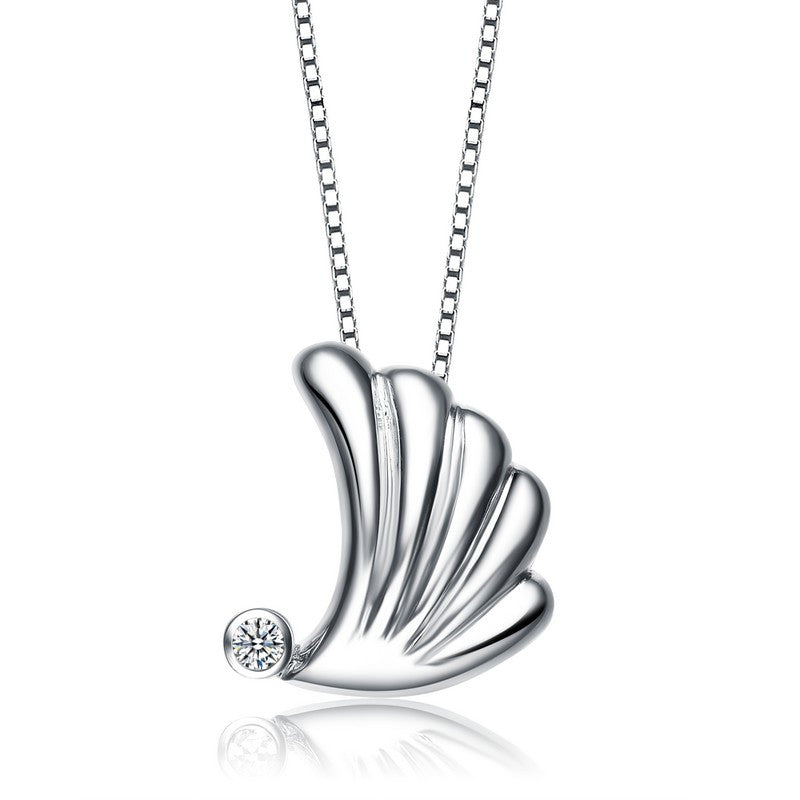 Silver Semi Sea Shell Cubic Zirconia Necklace
