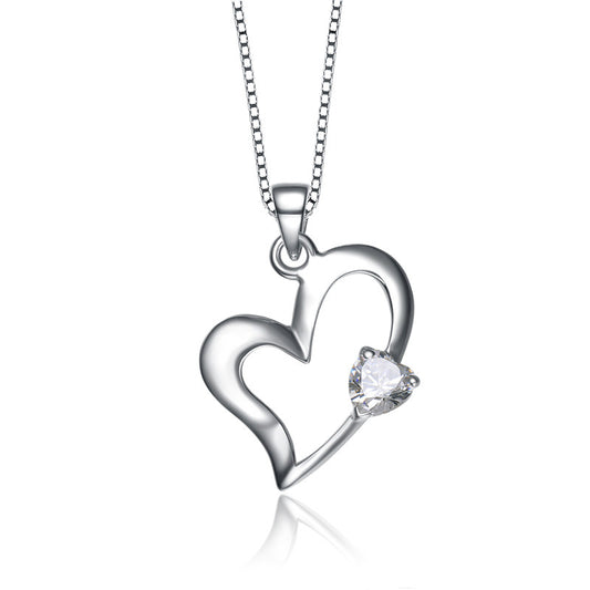 Sterling Silver Cubic Zirconia Heart Pendant Necklace