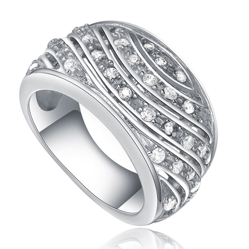Silver Clear Cubic Zirconia Wave Stone Ring