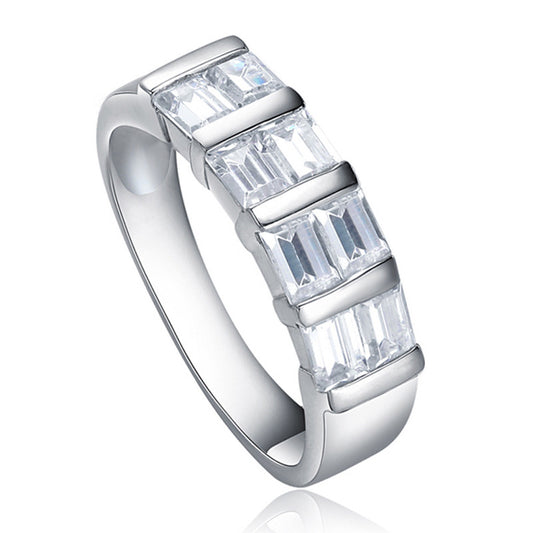 Silver Square Cut Cubic Zirconia Sectioned Ring