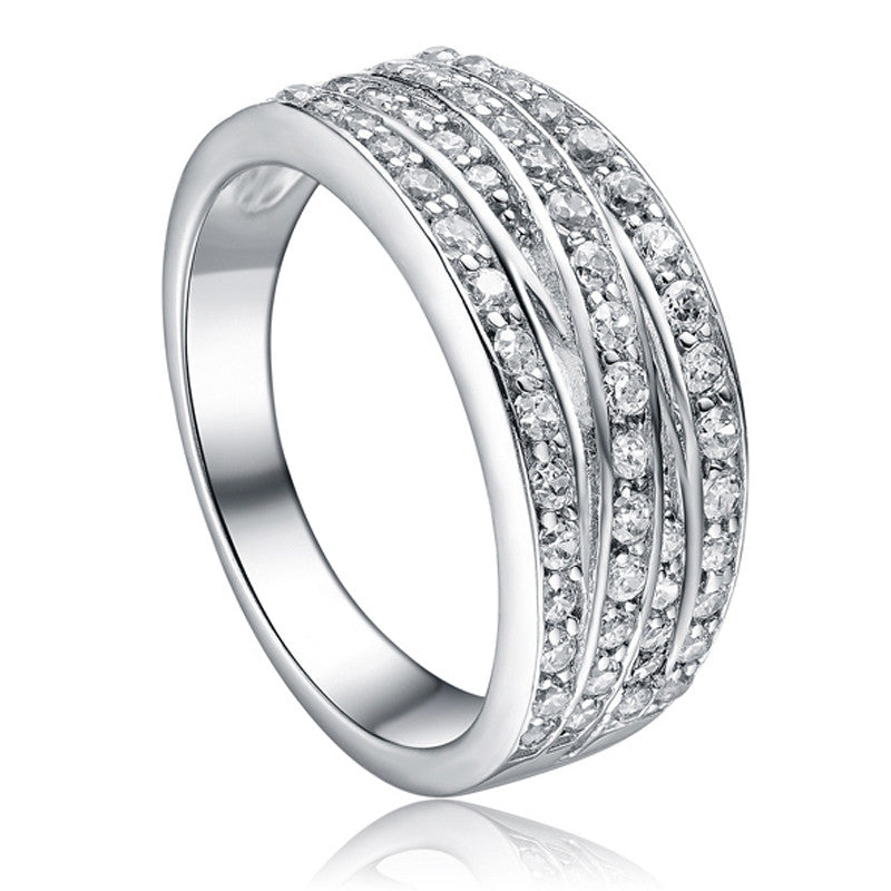 Silver Cubic Zirconia Crossover Four Row Ring