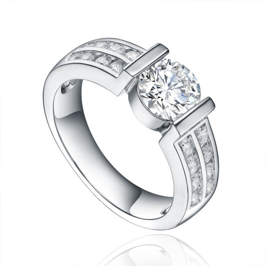 Silver Classic Double Row CZ Shoulder Ring