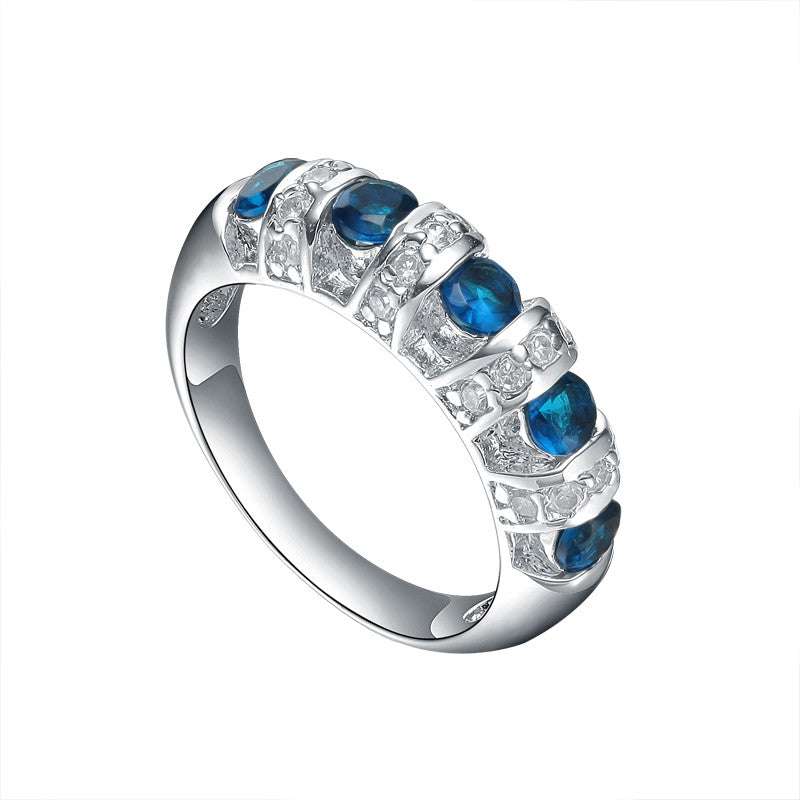 Sterling Silver Half Eternity Blue Sapphire Cubic Zirconia Ring