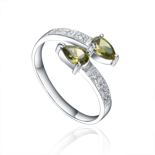 Silver Double Emerald Cubic Zirconia Fancy Ring